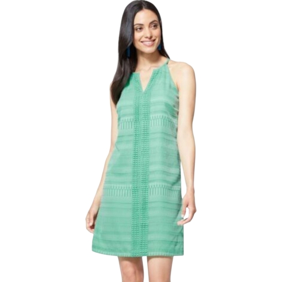 New York & Co Shift Dress Green Sleeveless Lace V Neck Sundress Small - Picture 2 of 9